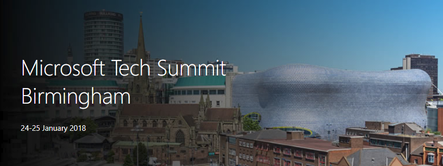 Banner for Microsoft Tech Summit Birmingham January 2018